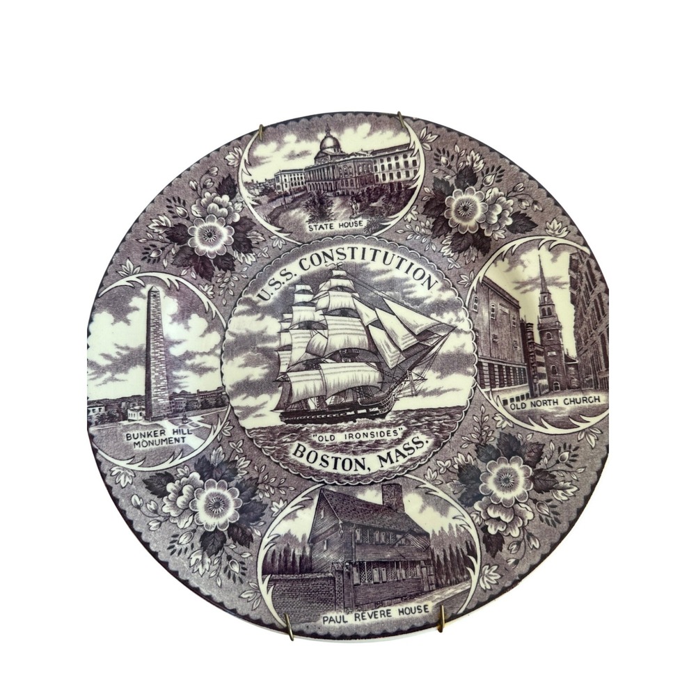 Enesco Fine Staffordshire Ware USS Constitution Boston Mass Transferware Plate